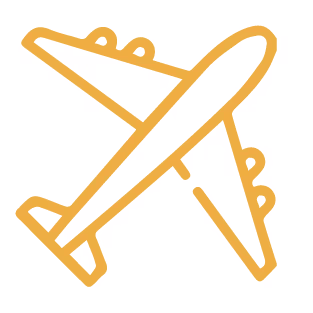 Yellow hand-drawn airplane icon with simple linear design